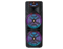 Load image into Gallery viewer, 2 MR DJ NEWYORK 2.0 Dual 12” Rechargeable Bluetooth Party Speaker 4000W Portable PA System with Flame LED Lights 2 Wireless Microphones TWS Stereo USB FM Radio