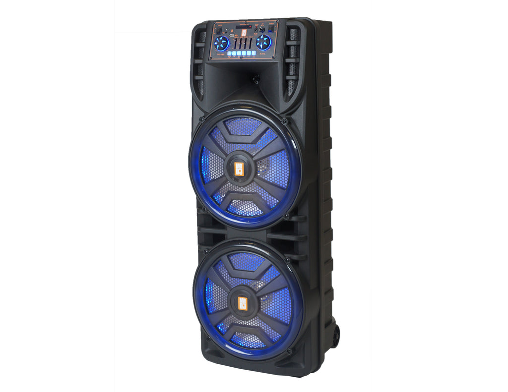 MR DJ NEWYORK 2.0 Dual 12” Rechargeable Bluetooth Party Speaker, 4000W Portable PA System with Flame LED Lights, 2 Wireless Microphones, TWS Stereo, USB, FM Radio
