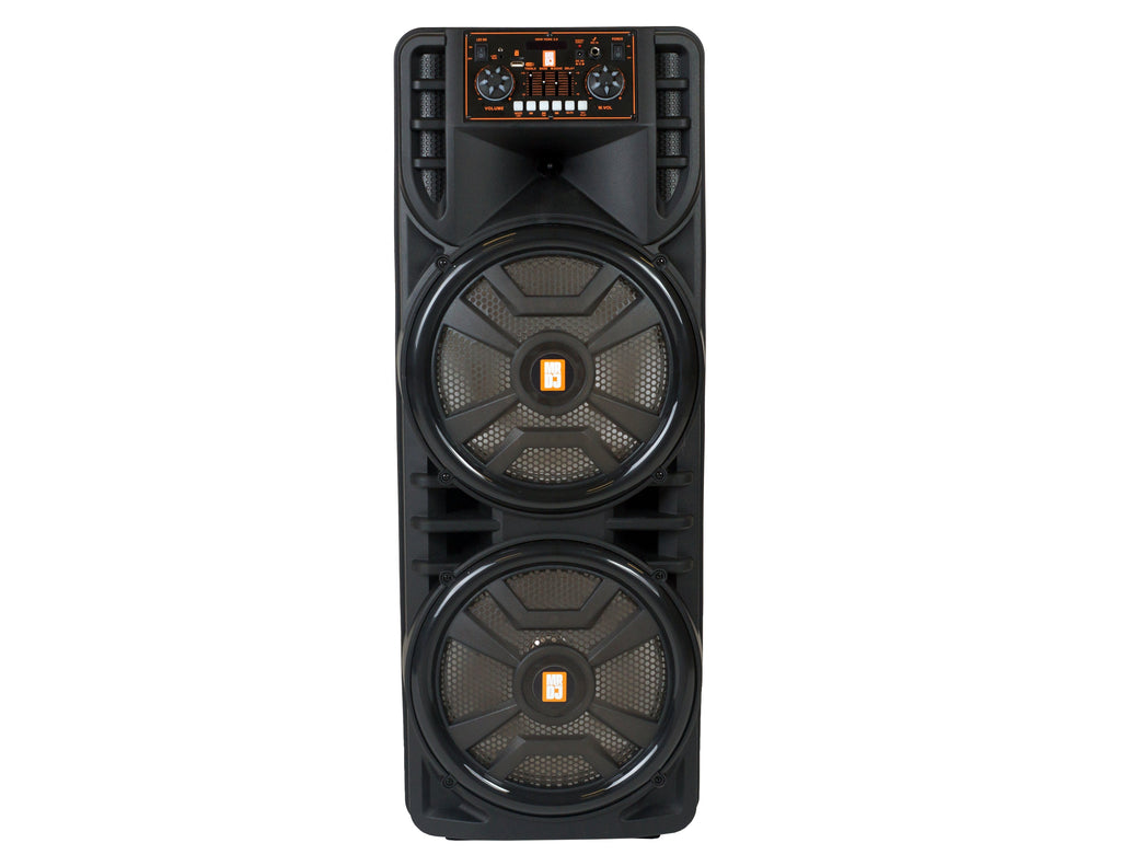 2 MR DJ NEWYORK 2.0 Dual 12” Rechargeable Bluetooth Party Speaker 4000W Portable PA System with Flame LED Lights 2 Wireless Microphones TWS Stereo USB FM Radio