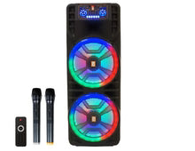 2 MR DJ NEWYORK 2.0 Dual 12” Rechargeable Bluetooth Party Speaker 4000W Portable PA System with Flame LED Lights 2 Wireless Microphones TWS Stereo USB FM Radio