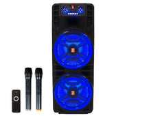 Load image into Gallery viewer, MR DJ NEWYORK 2.0 Dual 12” Rechargeable Bluetooth Party Speaker, 4000W Portable PA System with Flame LED Lights, 2 Wireless Microphones, TWS Stereo, USB, FM Radio