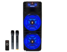 2 MR DJ NEWYORK 2.0 Dual 12” Rechargeable Bluetooth Party Speaker 4000W Portable PA System with Flame LED Lights 2 Wireless Microphones TWS Stereo USB FM Radio