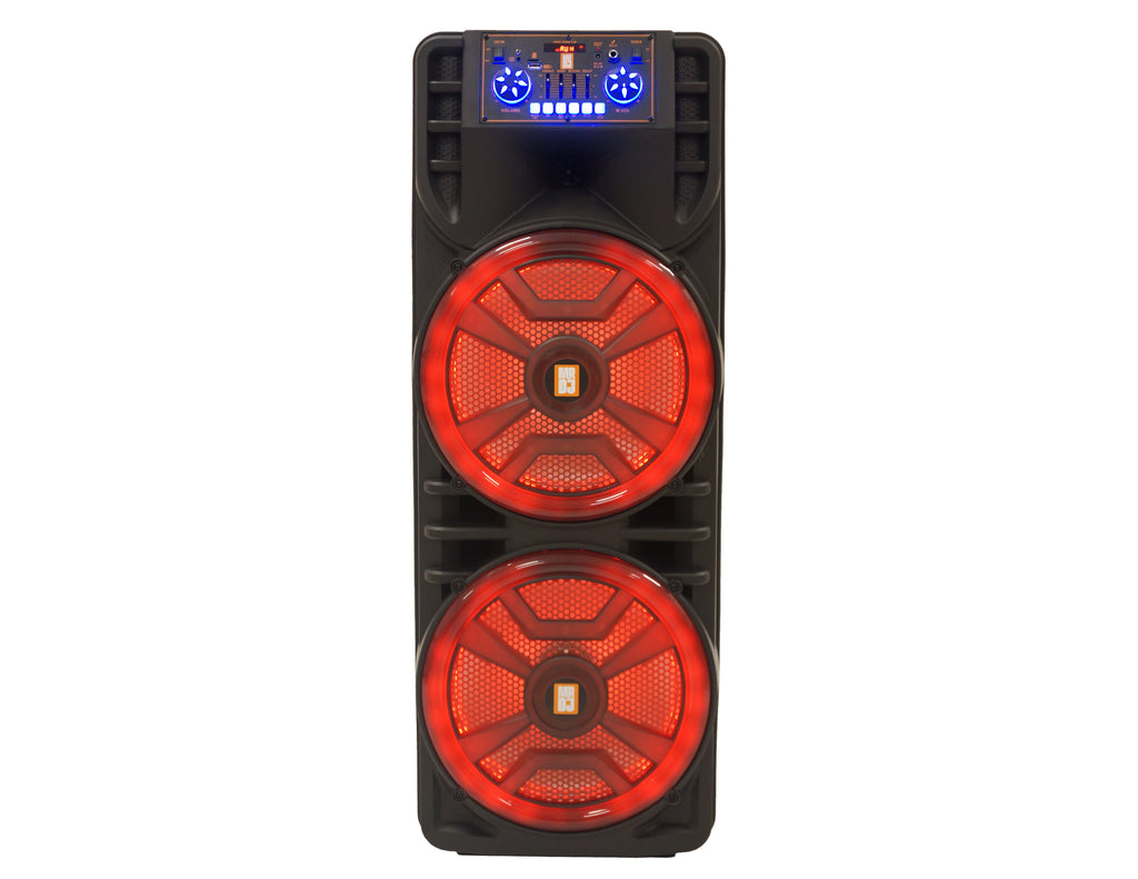 MR DJ NEWYORK 2.0 Dual 12” Rechargeable Bluetooth Party Speaker, 4000W Portable PA System with Flame LED Lights, 2 Wireless Microphones, TWS Stereo, USB, FM Radio