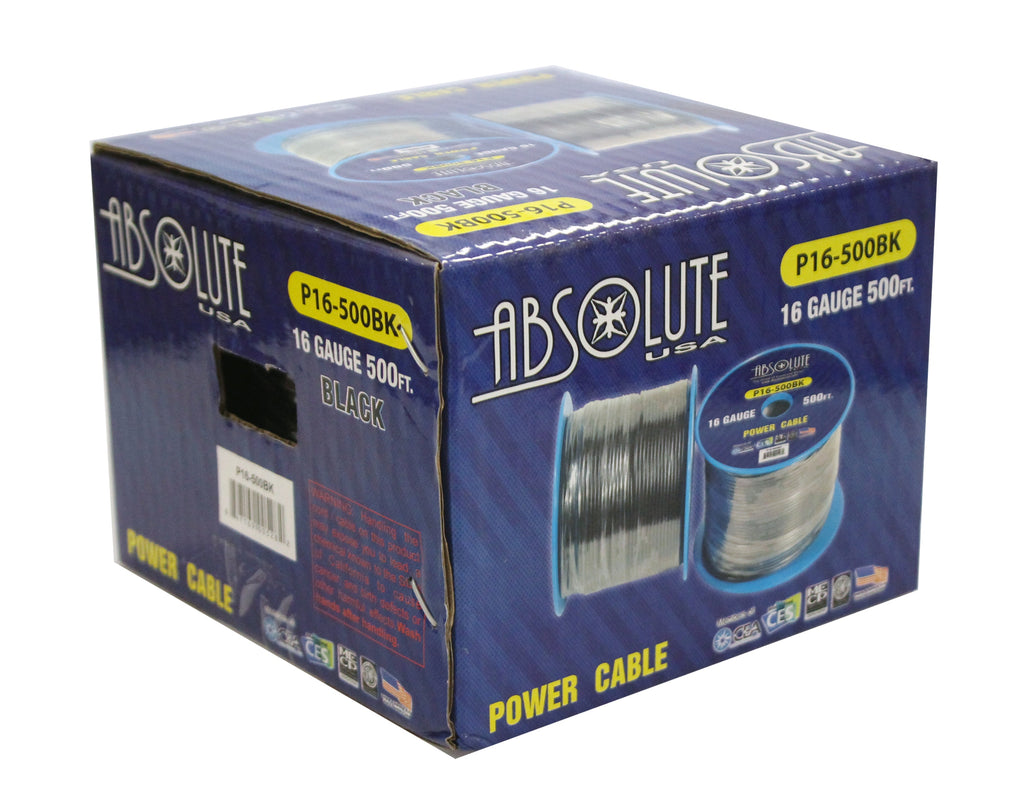 Absolute USA P16-500BK 16 Gauge 500-Feet Spool Primary Power Wire Cable (Black)