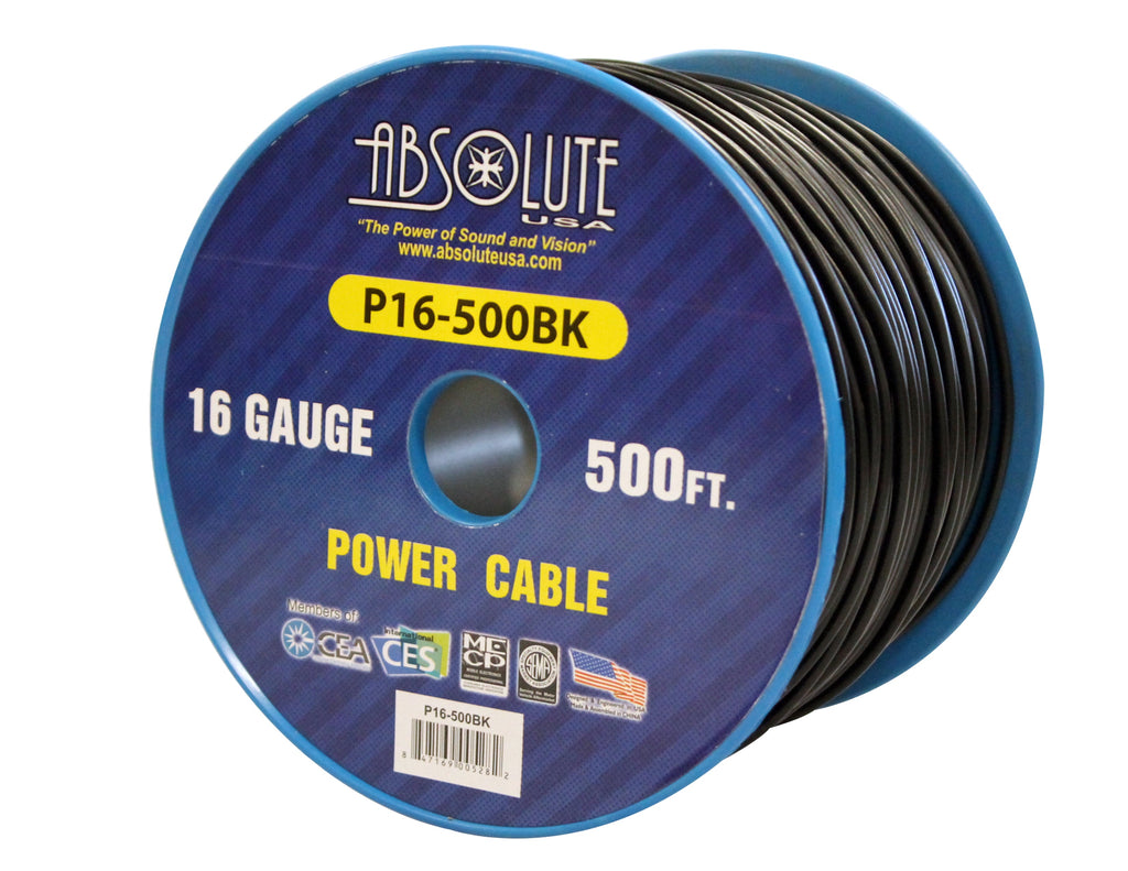 Absolute USA P16-500BK 16 Gauge 500-Feet Spool Primary Power Wire Cable (Black)