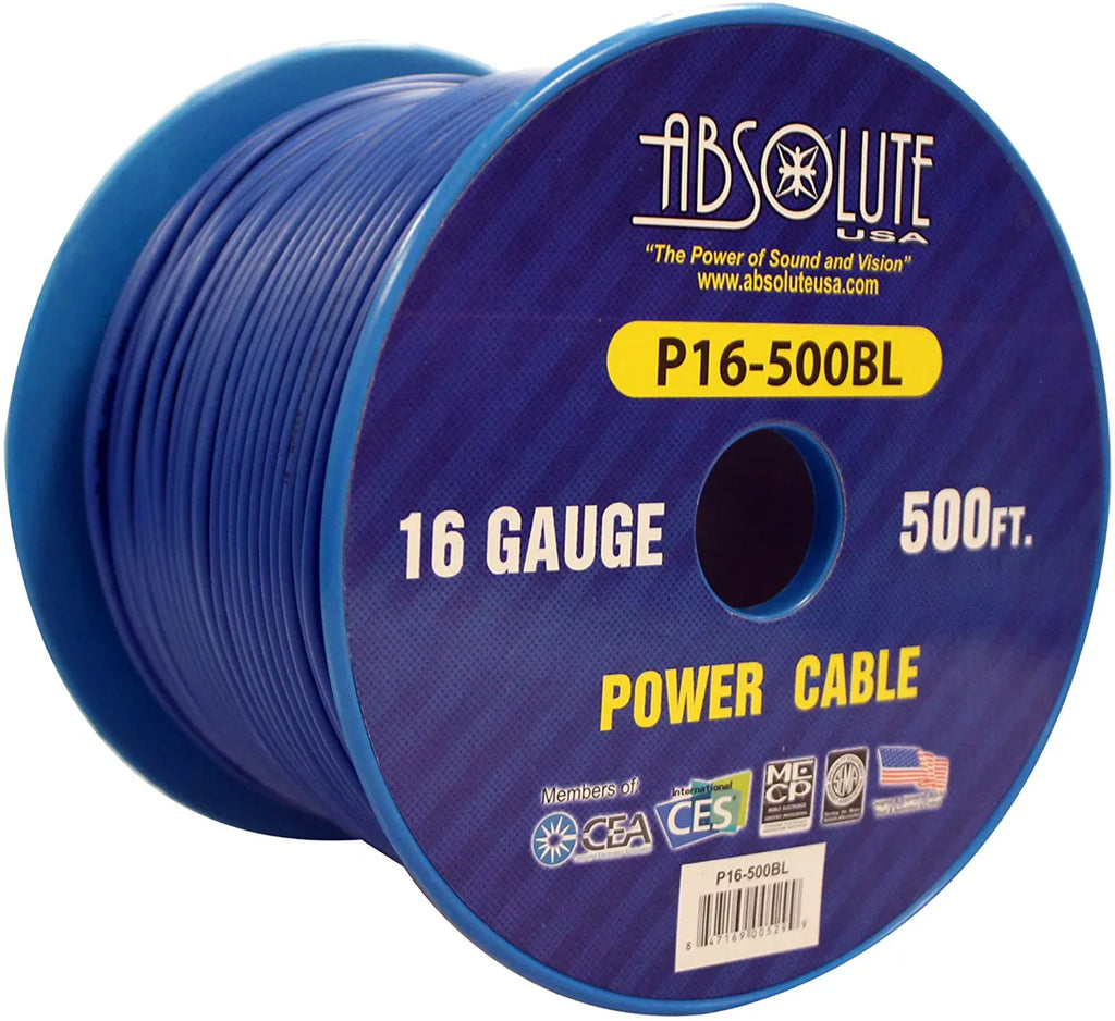 Absolute USA P16-500BL 16 Gauge 500FT Primary Power & Remote Wire – Blue