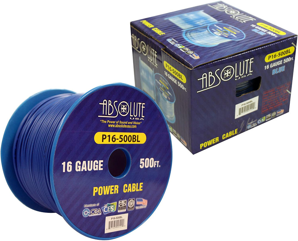 Absolute P16-500BLUE 16 Gauge 500-Feet Blue Spool Primary Power Wire Cable