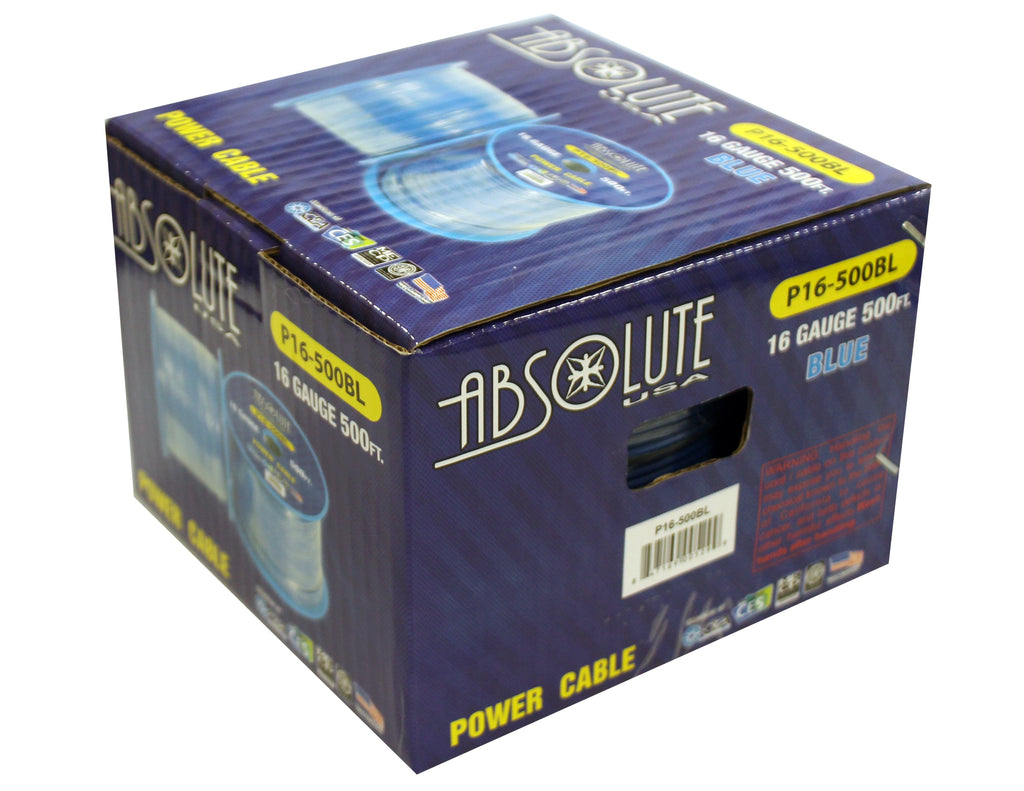 Absolute P16-500BLUE 16 Gauge 500-Feet Blue Spool Primary Power Wire Cable