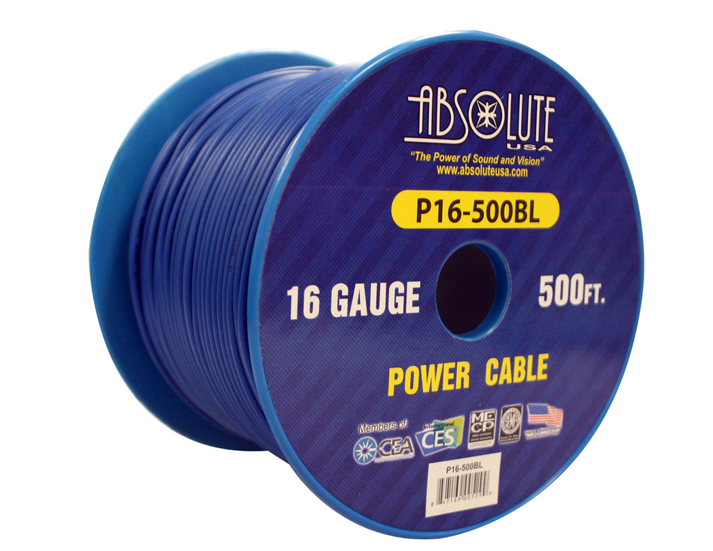 Absolute USA P16-500BL 16 Gauge 500-Feet Spool Primary Power Wire Cable (Blue)
