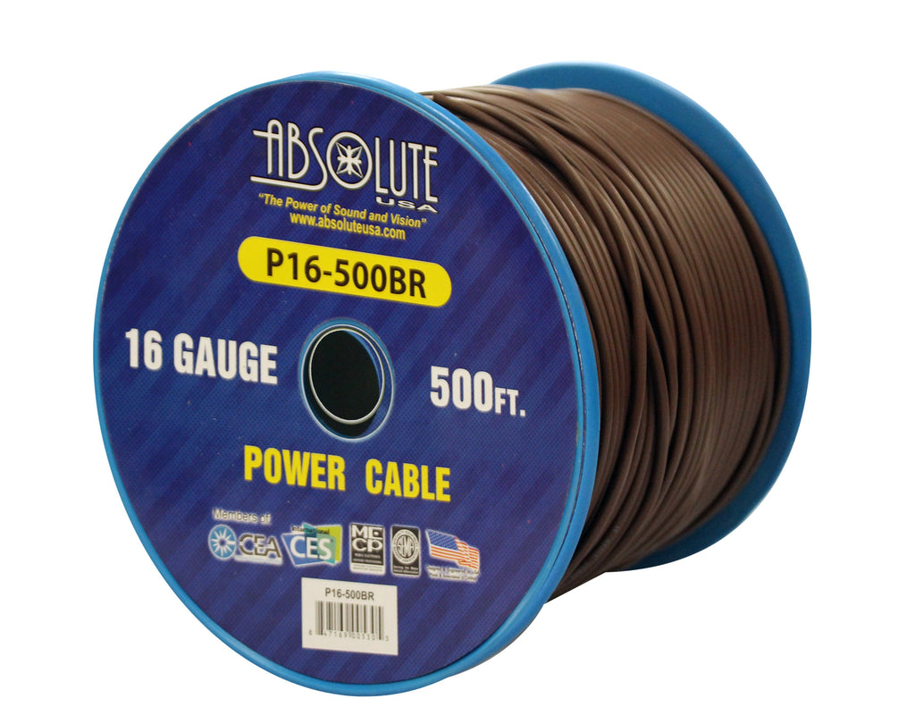 Absolute USA P16-500BR 16 Gauge 500FT Primary Power & Remote Wire – Brown