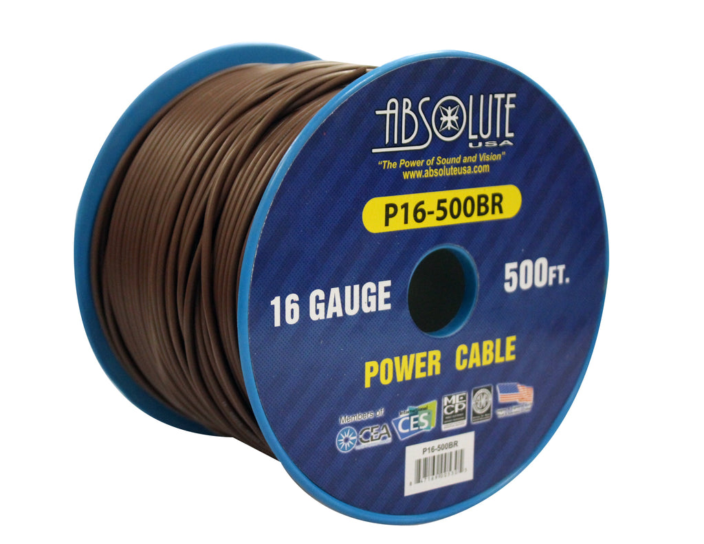Absolute USA P16-500BR 16 Gauge 500-Feet Spool Primary Power Wire Cable (Brown)