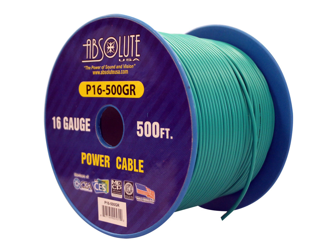 Absolute P16-500GR 16 Gauge 500-Feet Spool Primary Power Wire Cable (Green)