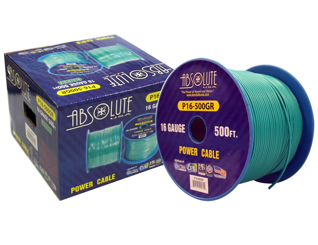 Absolute P16-500GR 16 Gauge 500-Feet Spool Primary Power Wire Cable (Green)