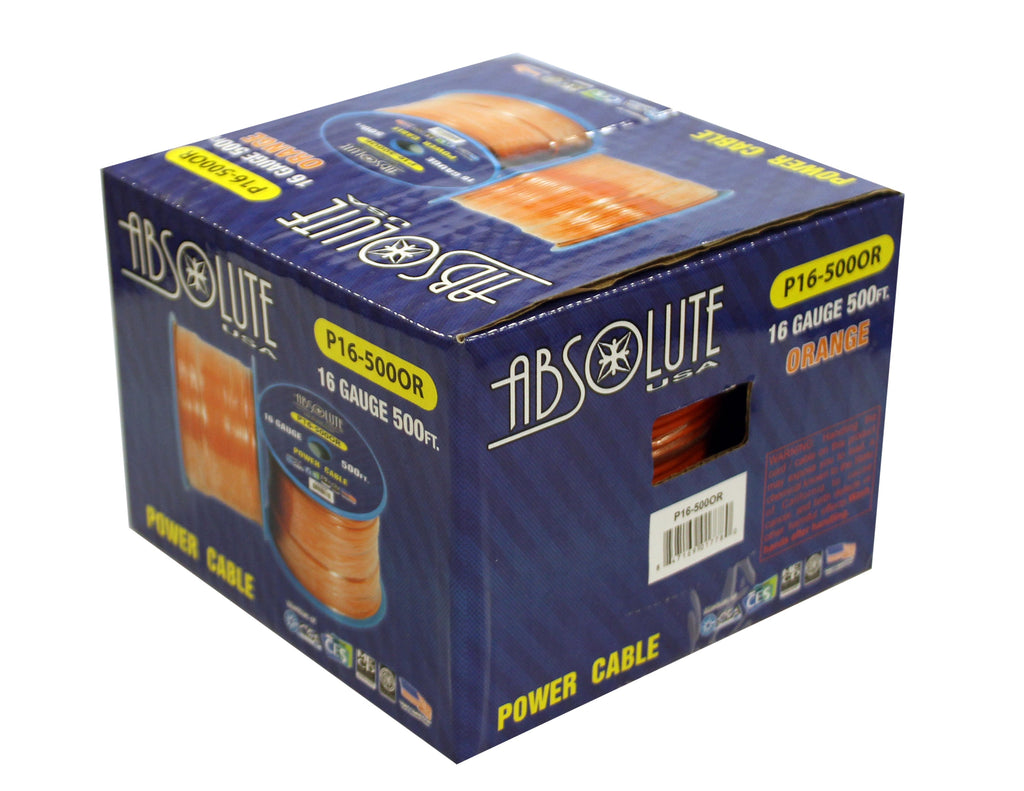 Absolute P16-500OR 16 Gauge 500-Feet Spool Primary Power Wire Cable (Orange)