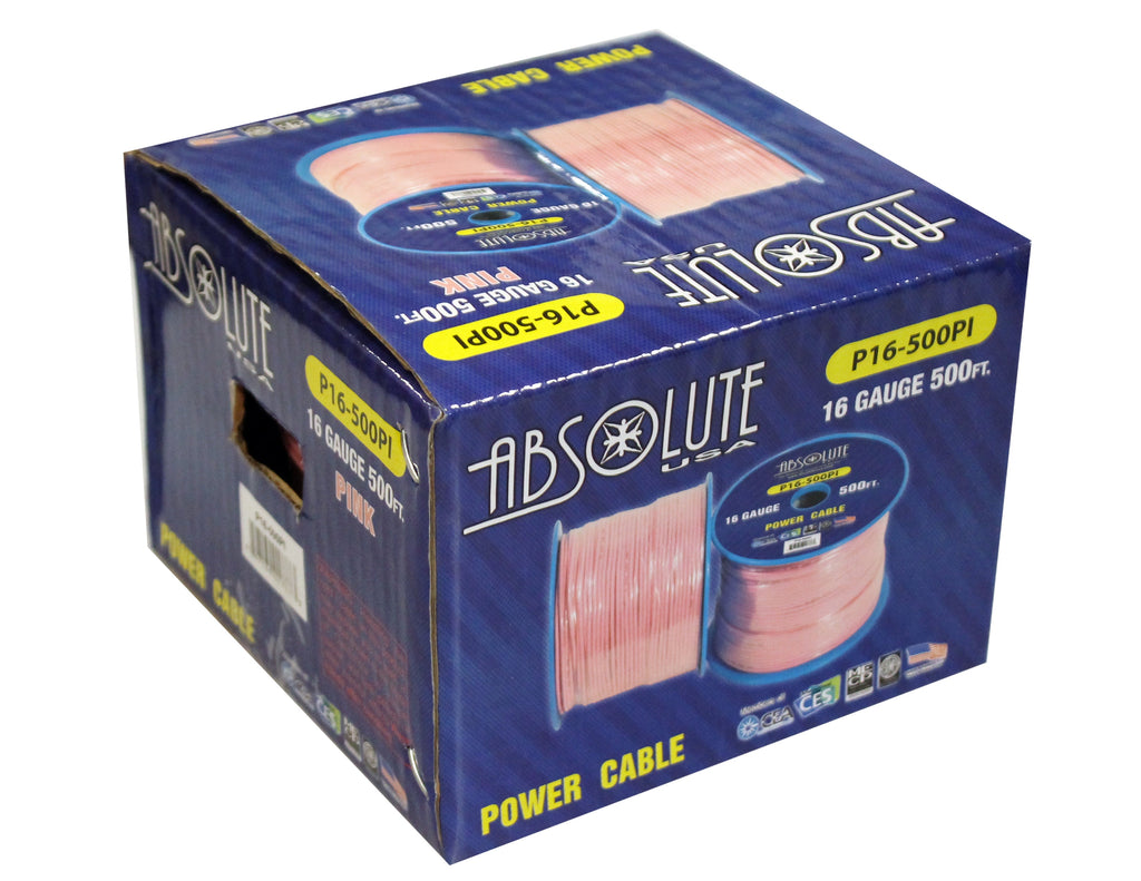 Absolute USA P16-500PI 16 Gauge 500-Feet Spool Primary Power Wire Cable (Pink)