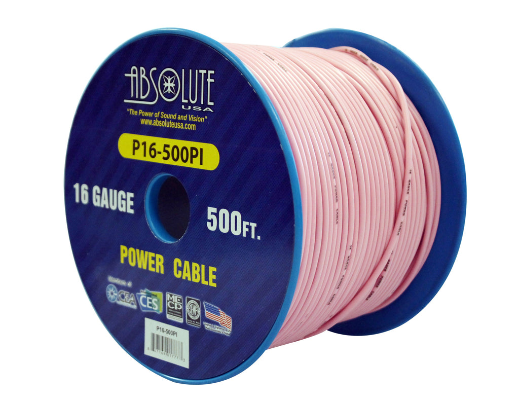 Absolute USA P16-500PI 16 Gauge 500-Feet Spool Primary Power Wire Cable (Pink)