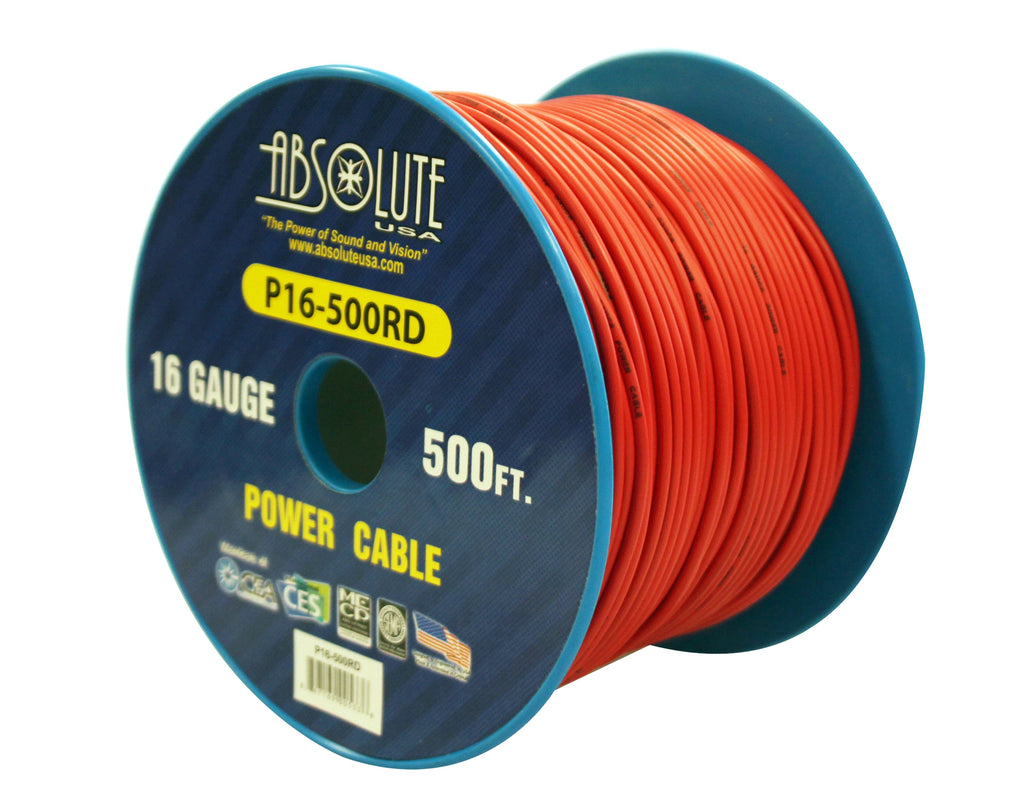 Absolute USA P16-500RD 16 Gauge 500-Feet Spool Primary Power Wire Cable (Red)