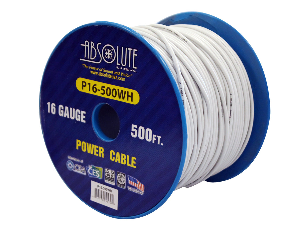 Absolute USA P16-500WH 16 Gauge 500FT Primary Power & Remote Wire – White