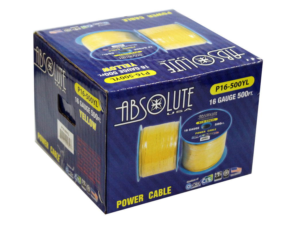 Absolute P16-500YL 16 Gauge 500-Feet Yellow Spool Primary Remote Power Wire Cable