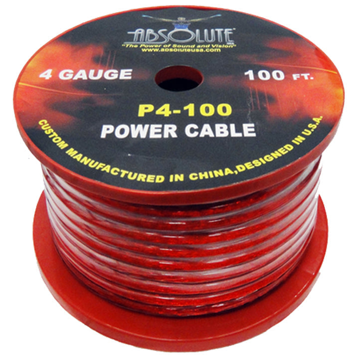 Absolute P4100RD 100' 4-Gauge Red Power Ground Wire Cable