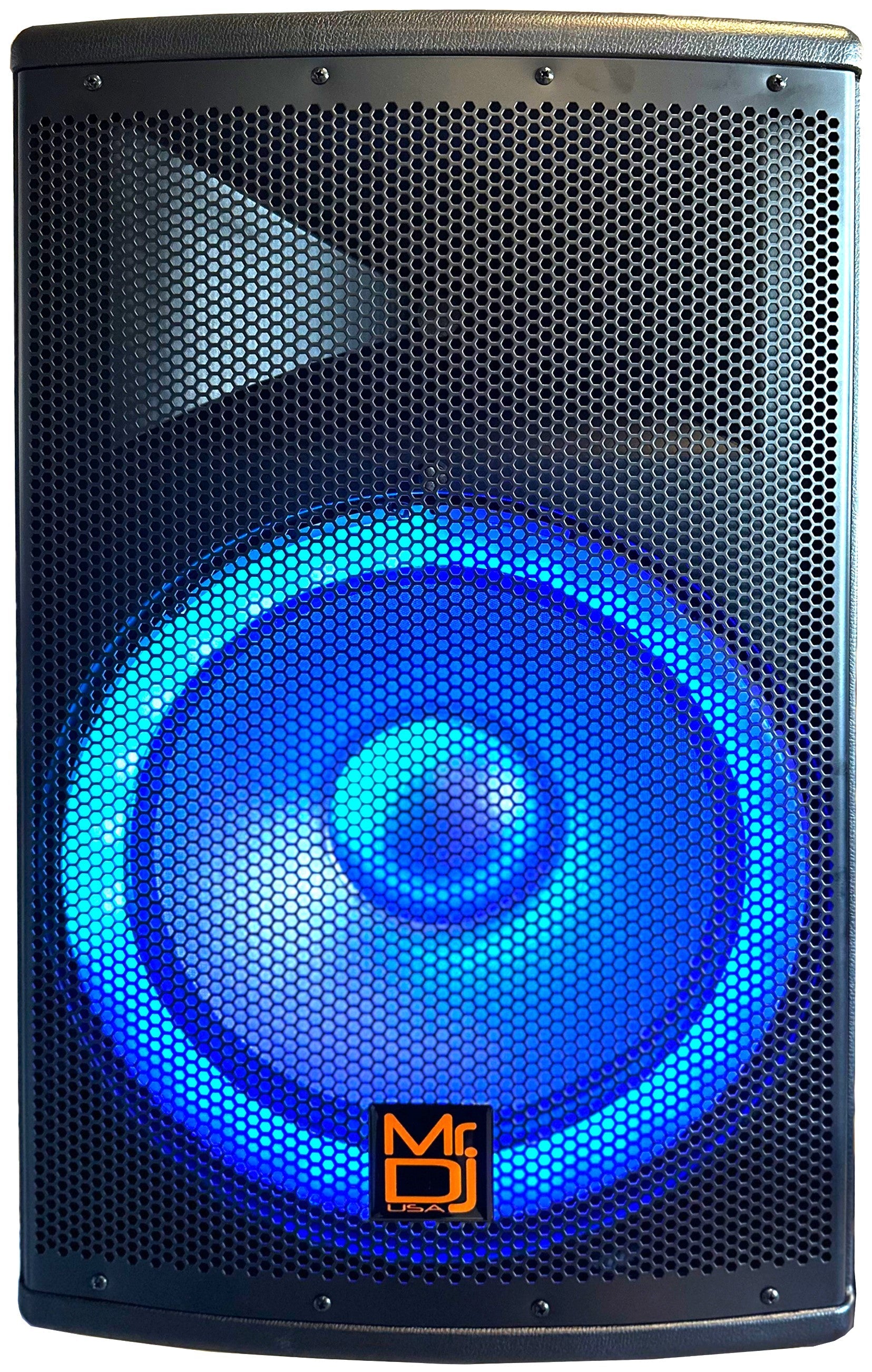 MR DJ 4500W Peak Bi-Amped Bluetooth DJ Speaker with 15" Woofer LED Party Lights Portable PA System, Built-In Media Player, Wired Mic, Speaker Stand, 3-Channel Mixer