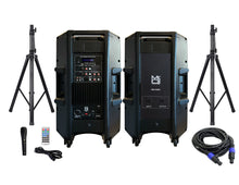 Load image into Gallery viewer, MR DJ PBX4500PKG 15" 2-Way PA DJ 4500W Active Powered Bluetooth Karaoke Speaker LED Lighting &amp; Passive Speaker  + Speaker Stands &amp; Cable