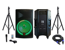 Load image into Gallery viewer, MR DJ PBX4500PKG 15" 2-Way PA DJ 4500W Active Powered Bluetooth Karaoke Speaker LED Lighting &amp; Passive Speaker  + Speaker Stands &amp; Cable