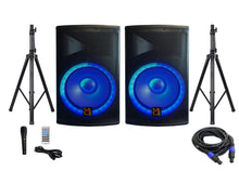 Load image into Gallery viewer, MR DJ PBX4500PKG 15" 2-Way PA DJ 4500W Active Powered Bluetooth Karaoke Speaker LED Lighting &amp; Passive Speaker  + Speaker Stands &amp; Cable