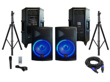 Load image into Gallery viewer, MR DJ PBX4500PKG 15" 2-Way PA DJ 4500W Active Powered Bluetooth Karaoke Speaker LED Lighting &amp; Passive Speaker  + Speaker Stands &amp; Cable