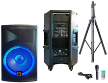 Load image into Gallery viewer, MR DJ PBX4500LED 15" 2-Way PA DJ 4500W Active Powered Bluetooth Karaoke Speaker LED Lighting + Speaker Stand