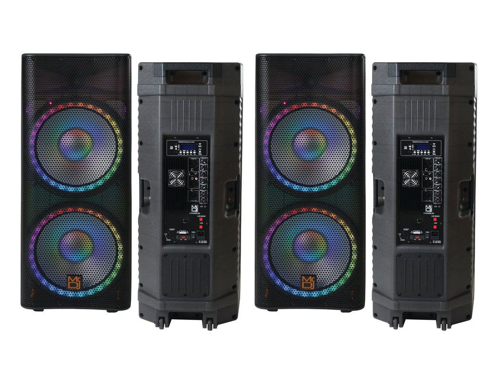2 MR DJ PBX6500LED & PBX6500S Dual 15" Full-Range Powered/Active and Passive DJ PA Multipurpose Live Sound Bluetooth 3 Way Loudspeakers