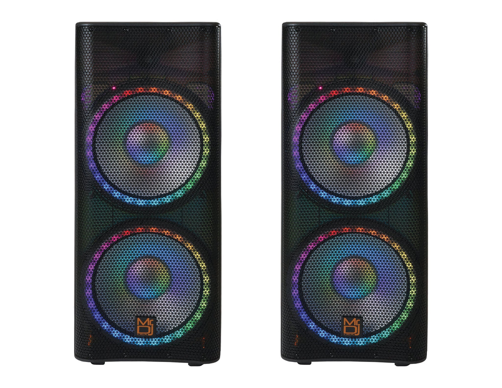 2 MR DJ PBX6500LED & PBX6500S Dual 15" Full-Range Powered/Active and Passive DJ PA Multipurpose Live Sound Bluetooth 3 Way Loudspeakers