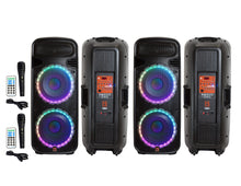 Load image into Gallery viewer, 2 Mr Dj PSBAT6200 Dual 15" 4000 Watt Max Power 3 Way Party Speaker with Built-In Bluetooth &amp; Rechargeable Battery