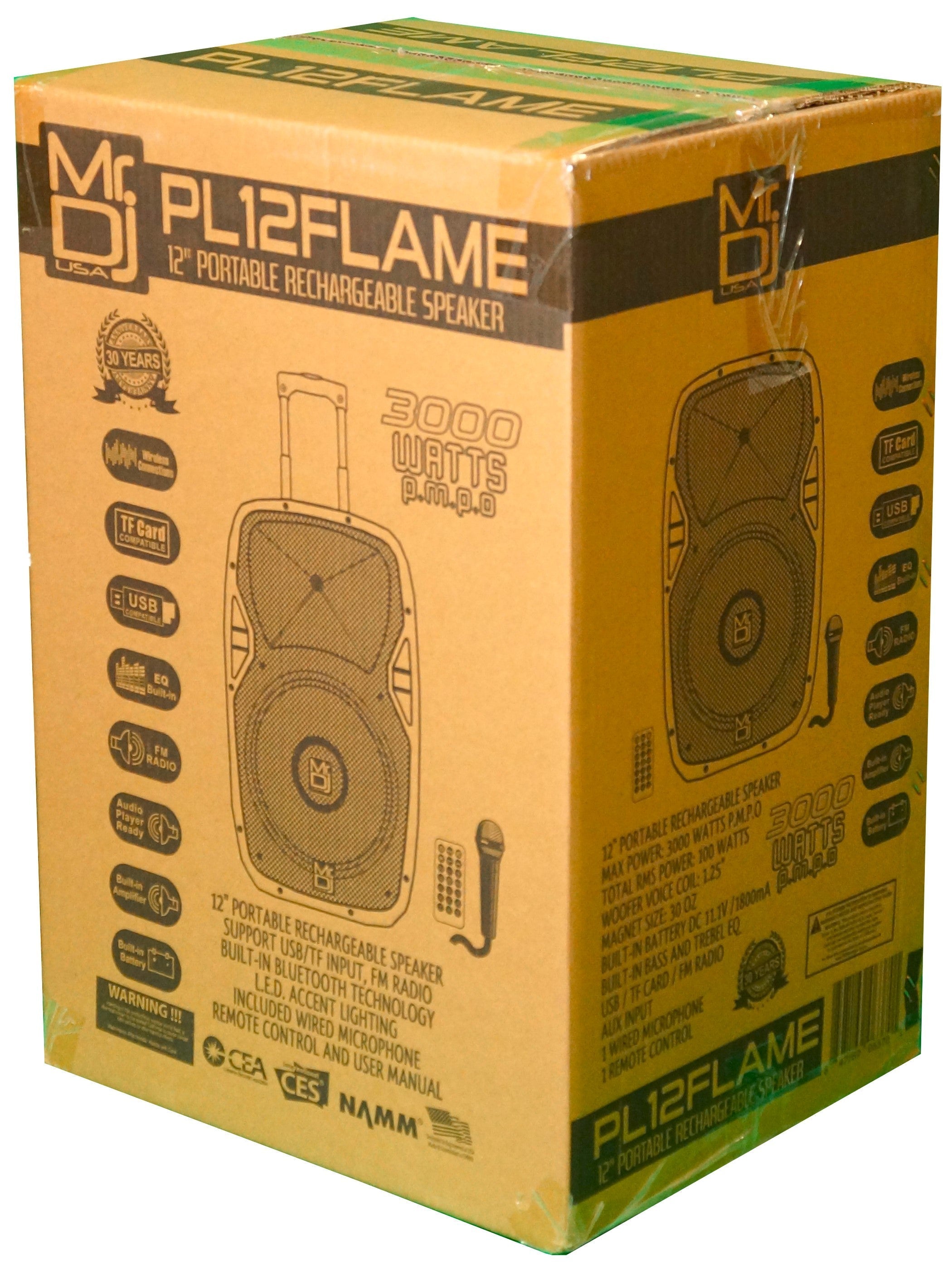 MR DJ PL12FLAME 12" Portable Translucent Bluetooth Speaker + Speaker Stand + 54-LED Slim Par Wash DJ Light