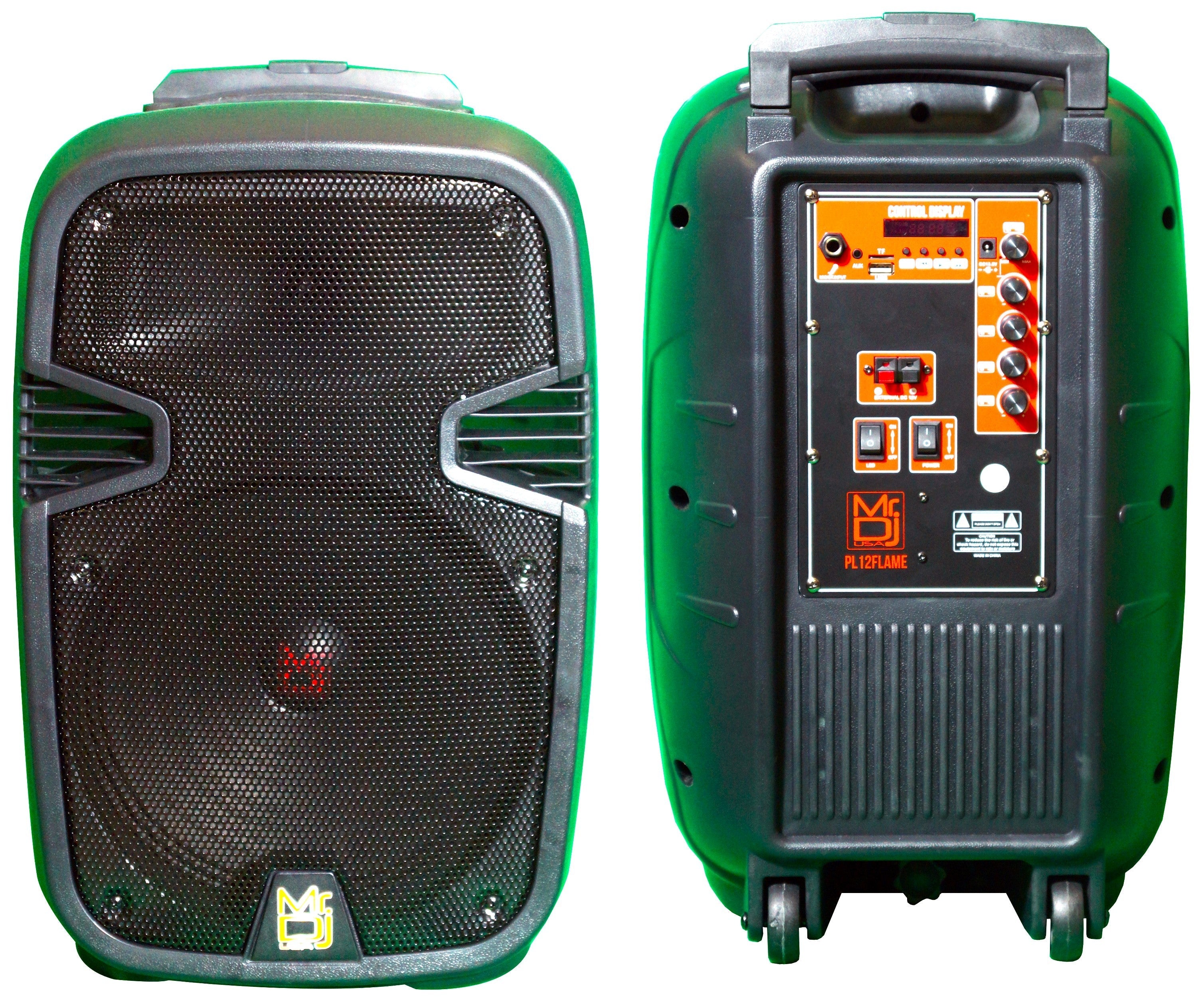 MR DJ PL12FLAME 12" Portable Translucent Trolley PA DJ Active Powered Bluetooth TWS Speaker 3000 Watts LCD/MP3/USB/micro SD