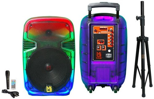 MR DJ PL12FLAME 12" Portable Translucent Bluetooth Speaker + Speaker Stand + 54-LED Slim Par Wash DJ Light