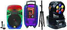 Load image into Gallery viewer, MR DJ PL15FLAME 15" Portable Translucent Bluetooth Speaker + Speaker Stand + 7-LED Moving Head DJ Light