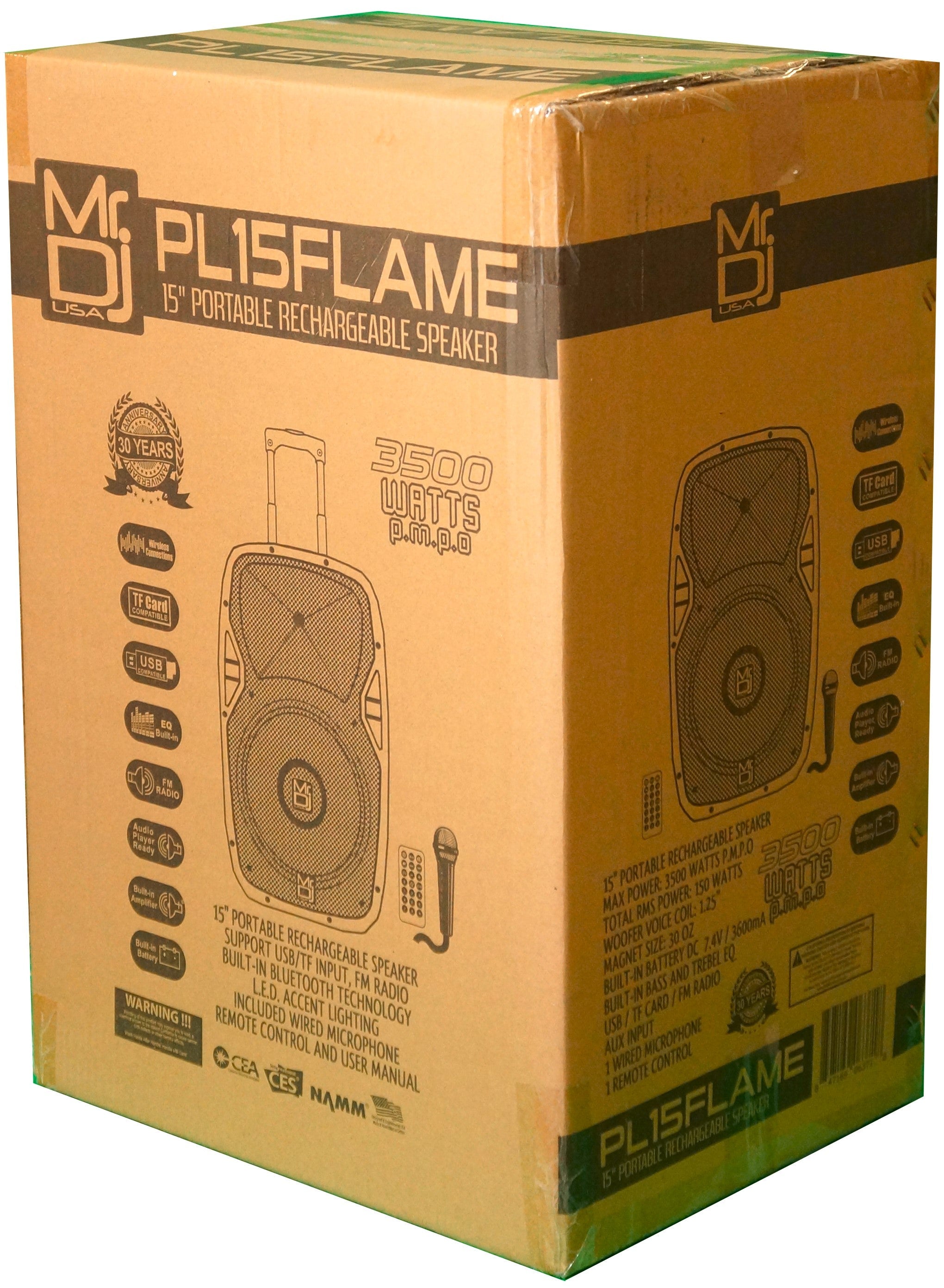 MR DJ PL15FLAME 15" Portable Translucent Bluetooth Speaker + Speaker Stand + 18-LED Moving Head DJ Light