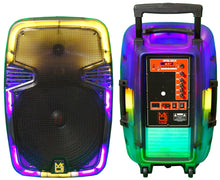 Load image into Gallery viewer, MR DJ PL15FLAME 15" Portable Translucent Bluetooth Speaker + Speaker Stand + 18-LED Moving Head DJ Light