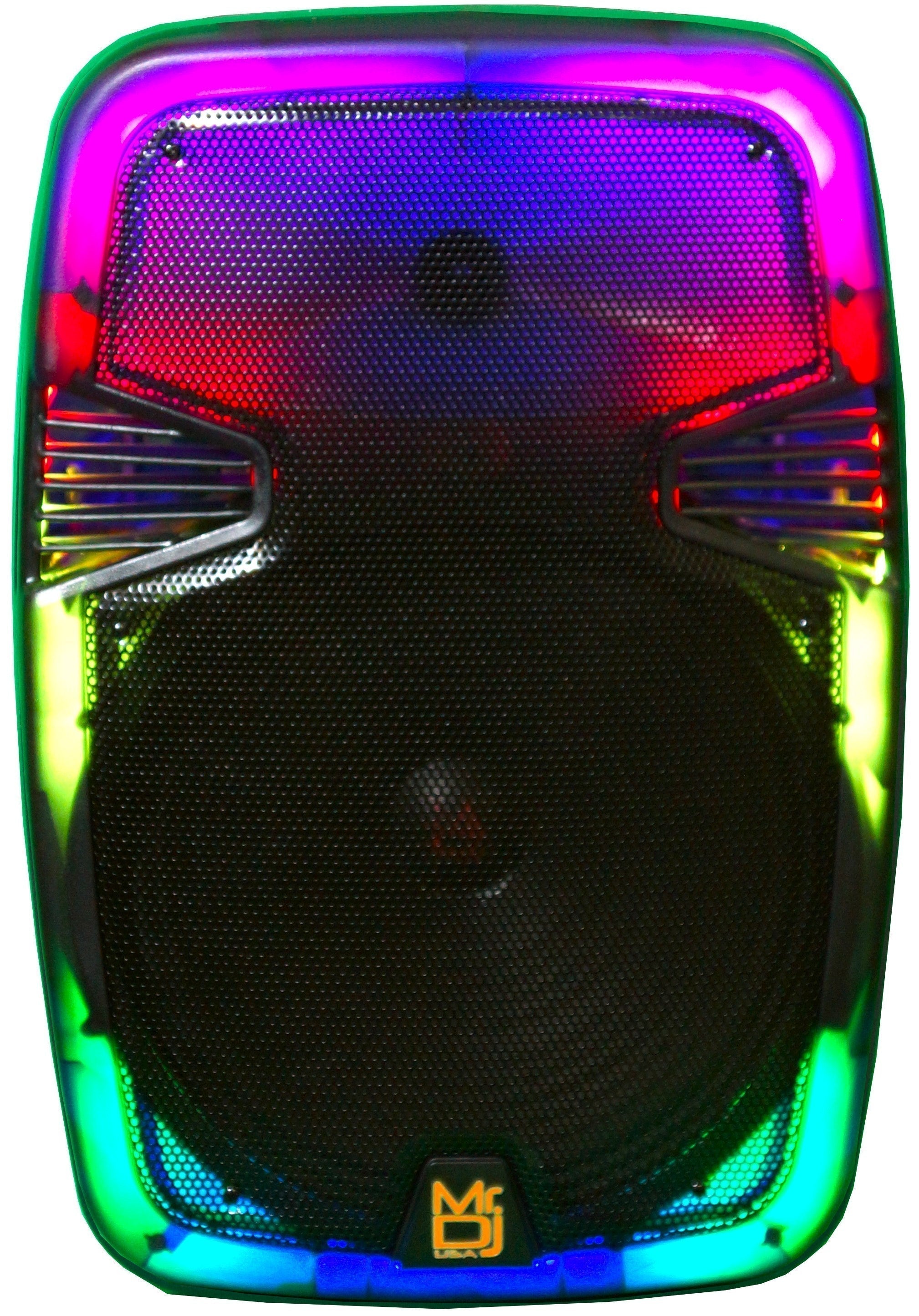 MR DJ PL15FLAME 15" Portable Translucent Bluetooth Speaker + Speaker Stand + 18-LED Slim Par Wash DJ Light