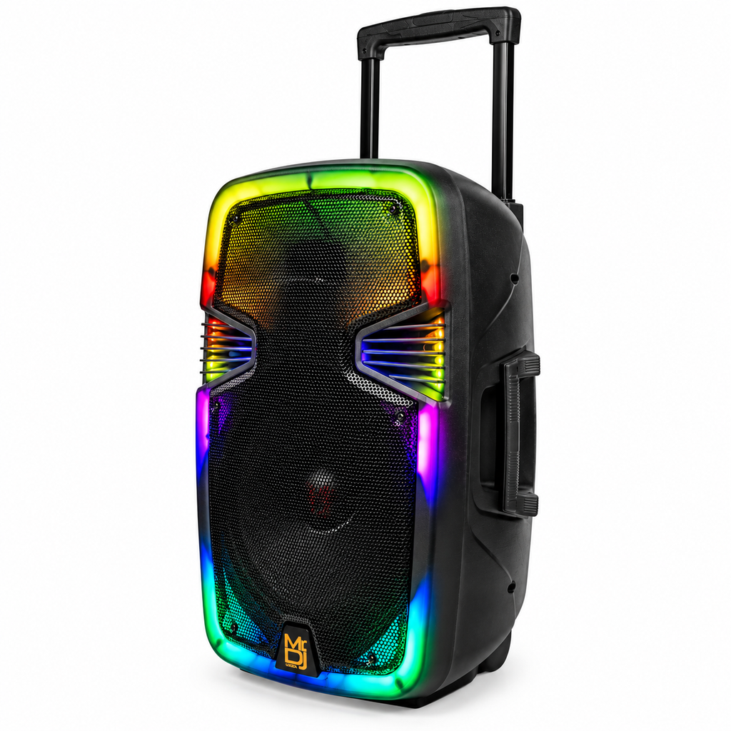 MR DJ PL12FLAME 12" Portable Translucent Bluetooth Speaker + Speaker Stand + 7-LED Moving Head DJ Light