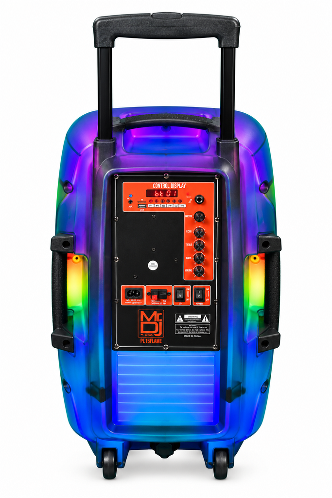 MR DJ PL12FLAME 12" Portable Translucent Bluetooth Speaker + Speaker Stand + 7-LED Moving Head DJ Light