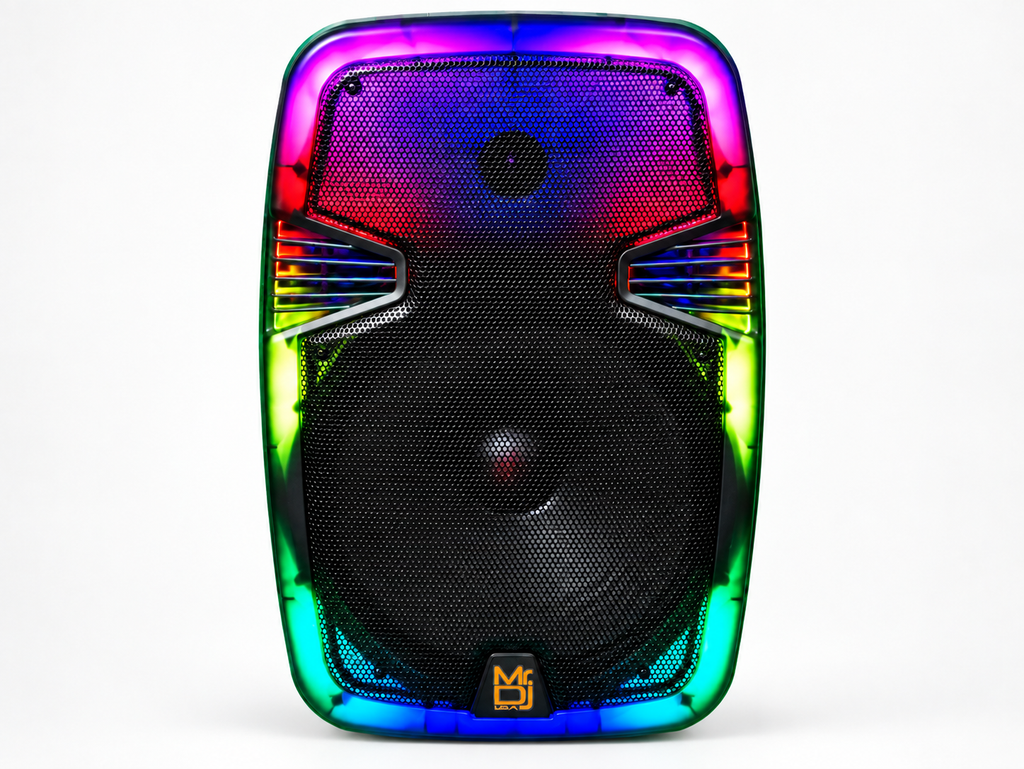 MR DJ PL12FLAME 12" Portable Translucent Bluetooth Speaker + Speaker Stand + 7-LED Moving Head DJ Light
