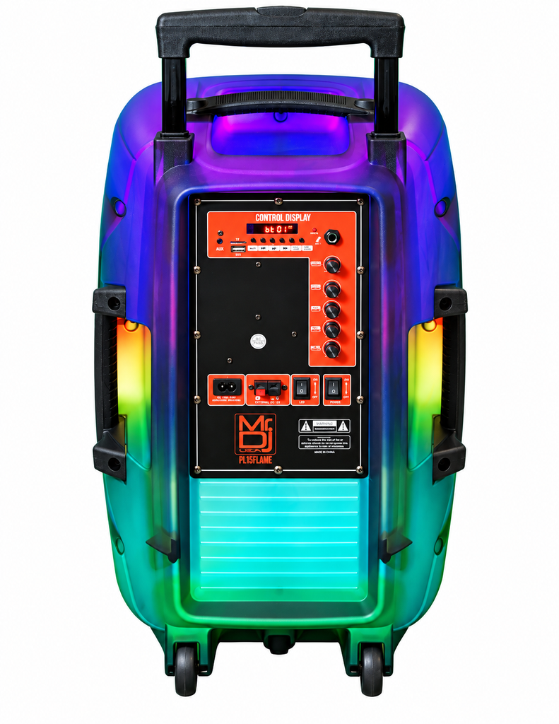 MR DJ PL12FLAME 12" Portable Translucent Bluetooth Speaker + Speaker Stand + 7-LED Moving Head DJ Light