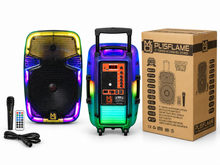 Load image into Gallery viewer, MR DJ PL12FLAME 12" Portable Translucent Bluetooth Speaker + Speaker Stand + 7-LED Moving Head DJ Light