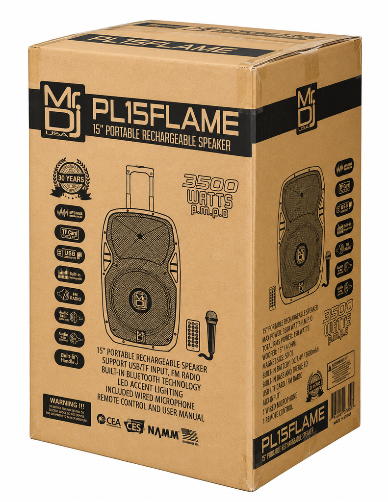 MR DJ PL12FLAME 12" Portable Translucent Bluetooth Speaker + Speaker Stand + 7-LED Moving Head DJ Light