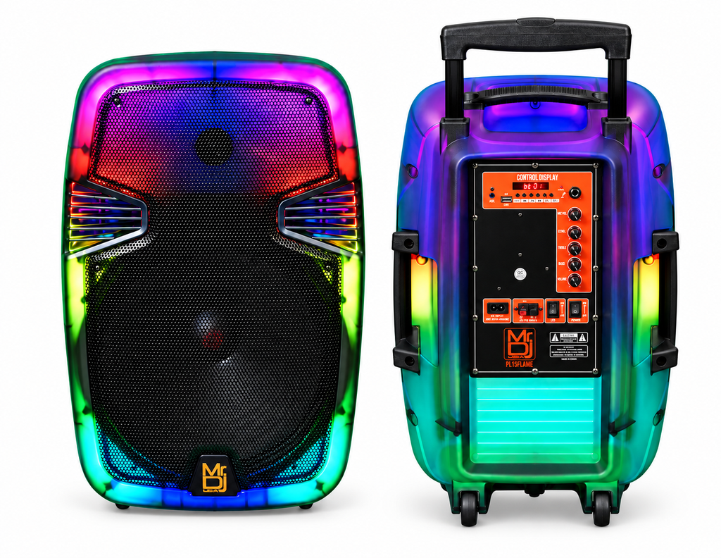 MR DJ PL12FLAME 12" Portable Translucent Bluetooth Speaker + Speaker Stand + 7-LED Moving Head DJ Light