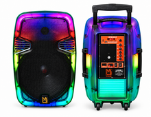 Load image into Gallery viewer, MR DJ PL12FLAME 12" Portable Translucent Bluetooth Speaker + Speaker Stand + 7-LED Moving Head DJ Light