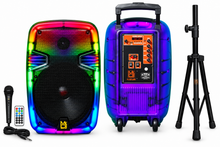 Load image into Gallery viewer, MR DJ PL12FLAME 12" Portable Translucent Bluetooth Speaker + Speaker Stand + 7-LED Moving Head DJ Light