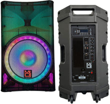 Load image into Gallery viewer, 2 MR DJ PLED5200 PRO PA DJ 15" Portable Active Bluetooth/MP3/FM Radio Speaker + Speaker Stand